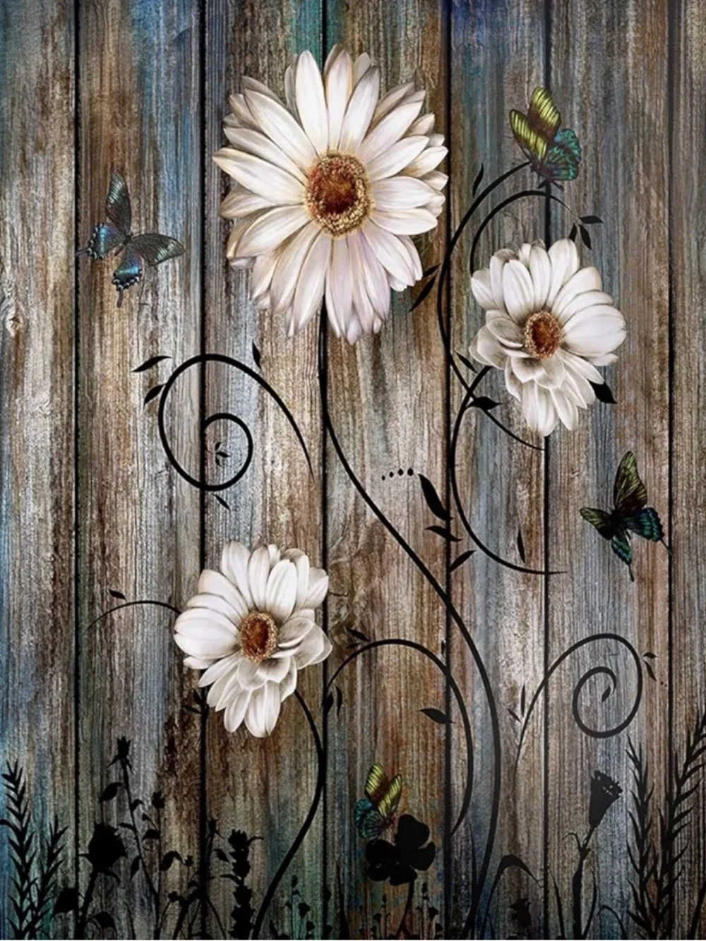 White Daisy Floral shower curtain